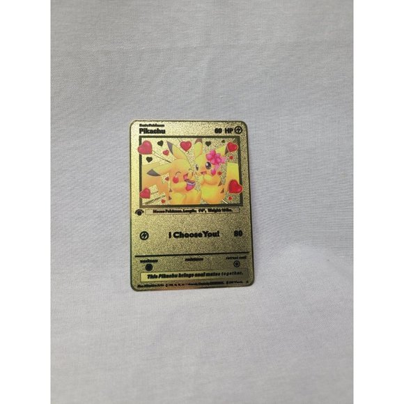 Pikachu I Choose You Love Heart Valentine Gold Metal Card- Brand new - Picture 1 of 3